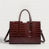 Women's Crocodile Pattern Tote Bag with Shoulder and Cross-body Strap