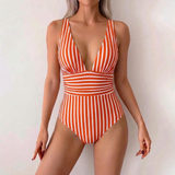 Striped V-Neck One-Piece Swimsuit | Women's Swimwear