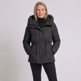 Women's Hooded Padded Parka Jacket with Long Sleeves and Adjustable Waist