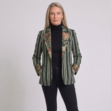 Women's Casual Button-Front Elegant Blazer with Striped Design
