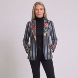 Women's Casual Button-Front Elegant Blazer with Striped Design