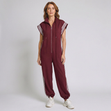 Women's Sporty Jumpsuit with Zip-Front Design and Contrast Stripe Panels