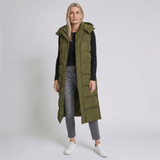 Women's Longline Quilted Vest with Hood and Sleeveless Design