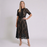 Women's Elegant Midi Dress with High Neck and A-Line Silhouette