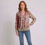 Women's Boho Floral Blouse with Long Sleeves and Turn-Down Collar