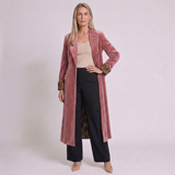 Women's Elegant Longline Coat with Leopard Print and Classic Lapel Design